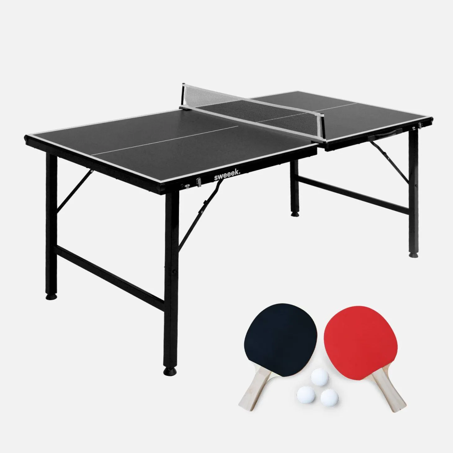 Mini mesa de ping pong dobrável interna com 2 raquetes e 3 bolas, 150 cm