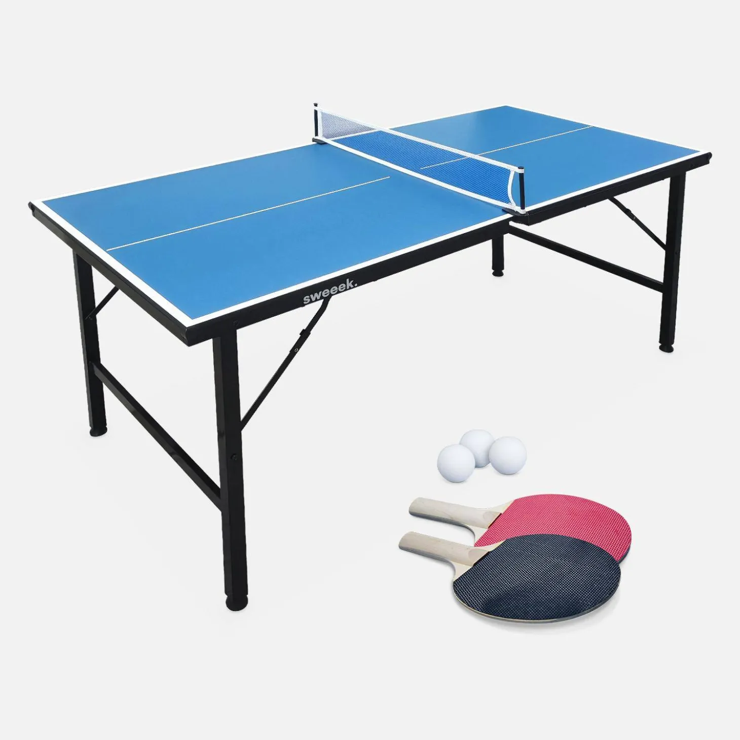 Mini mesa de ping pong dobrável interna com 2 raquetes e 3 bolas, 150 cm