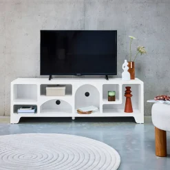 Móveis de TV orgânico com efeito de madeira branca, 160cm