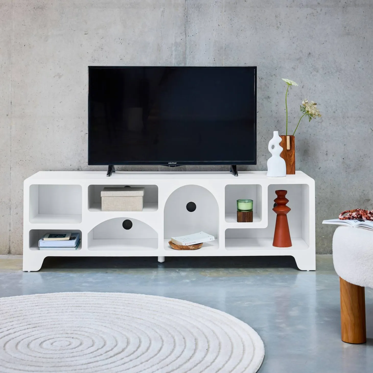 Móveis de TV orgânico com efeito de madeira branca, 160cm