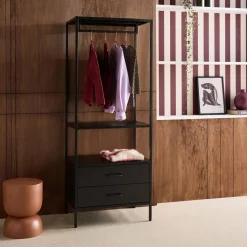 Móvel de entrada, cabideiro de metal com guarda-roupa e 2 gavetas