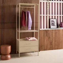Móvel de entrada, cabideiro de metal com guarda-roupa e 2 gavetas