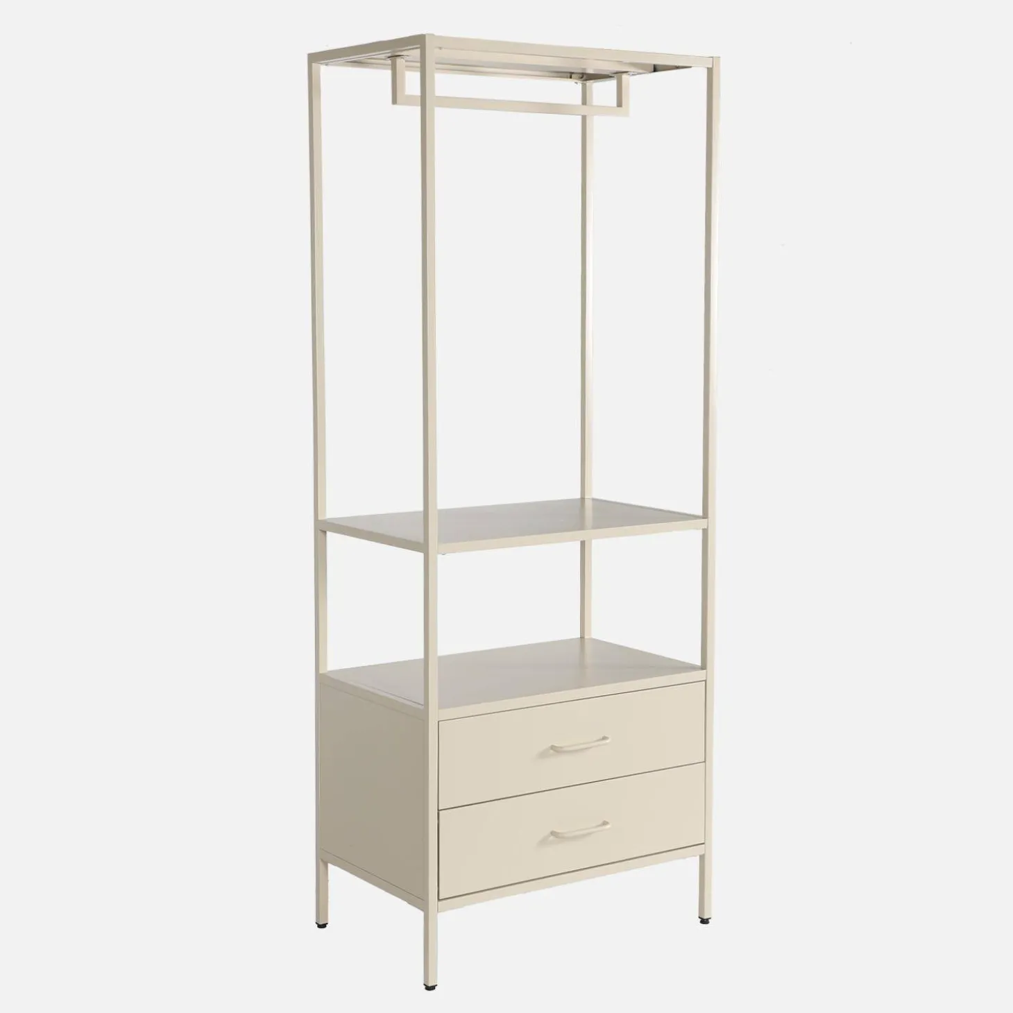 Móvel de entrada, cabideiro de metal com guarda-roupa e 2 gavetas