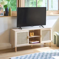 Móvel de TV com efeito cana e madeira, 120cm