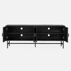 Móvel de TV com efeito de madeira ranhurada, 160cm