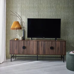 Móvel de TV com efeito de madeira ranhurada, 160cm