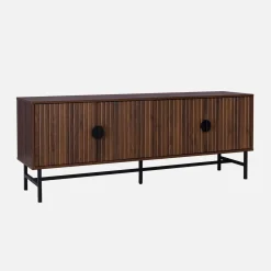 Móvel de TV com efeito de madeira ranhurada, 160cm