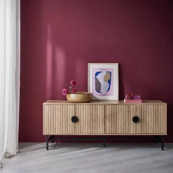 Móvel de TV com efeito de madeira ranhurada, 160cm