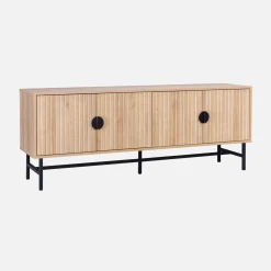 Móvel de TV com efeito de madeira ranhurada, 160cm