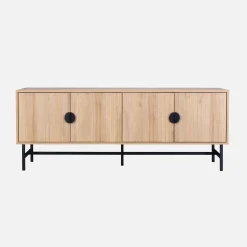 Móvel de TV com efeito de madeira ranhurada, 160cm