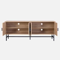 Móvel de TV com efeito de madeira ranhurada, 160cm