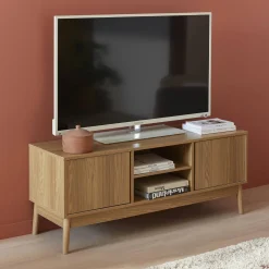 Móvel de TV com efeito madeira de 2 portas, 120cm