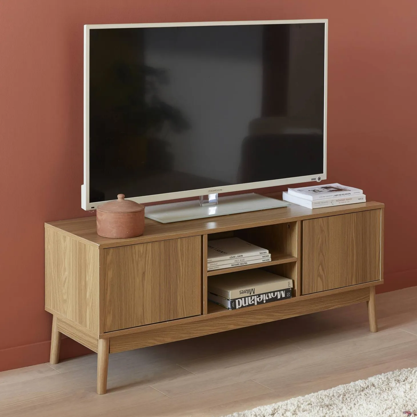 Móvel de TV com efeito madeira de 2 portas, 120cm