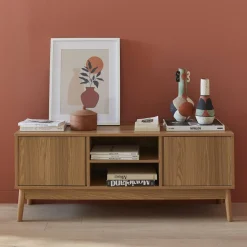 Móvel de TV com efeito madeira de 2 portas, 120cm