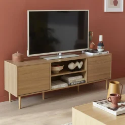 Móvel de TV com efeito madeira e 2 portas, 160cm