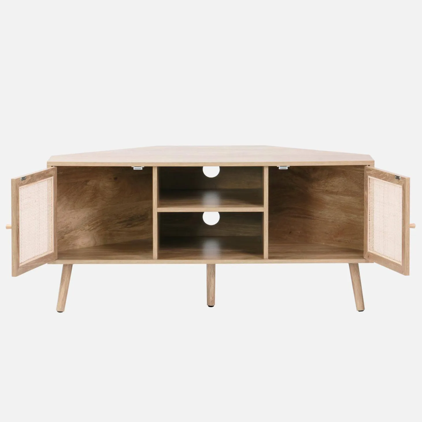 Móvel de TV, efeito de madeira e cana de 2 portas, 115cm