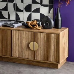 Móvel de TV efeito madeira mel de 4 portas , 140cm