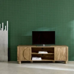 Móvel de TV efeito madeira mel de 2 portas, 155cm