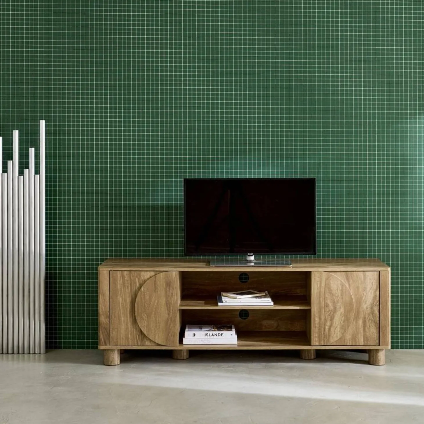 Móvel de TV efeito madeira mel de 2 portas, 155cm