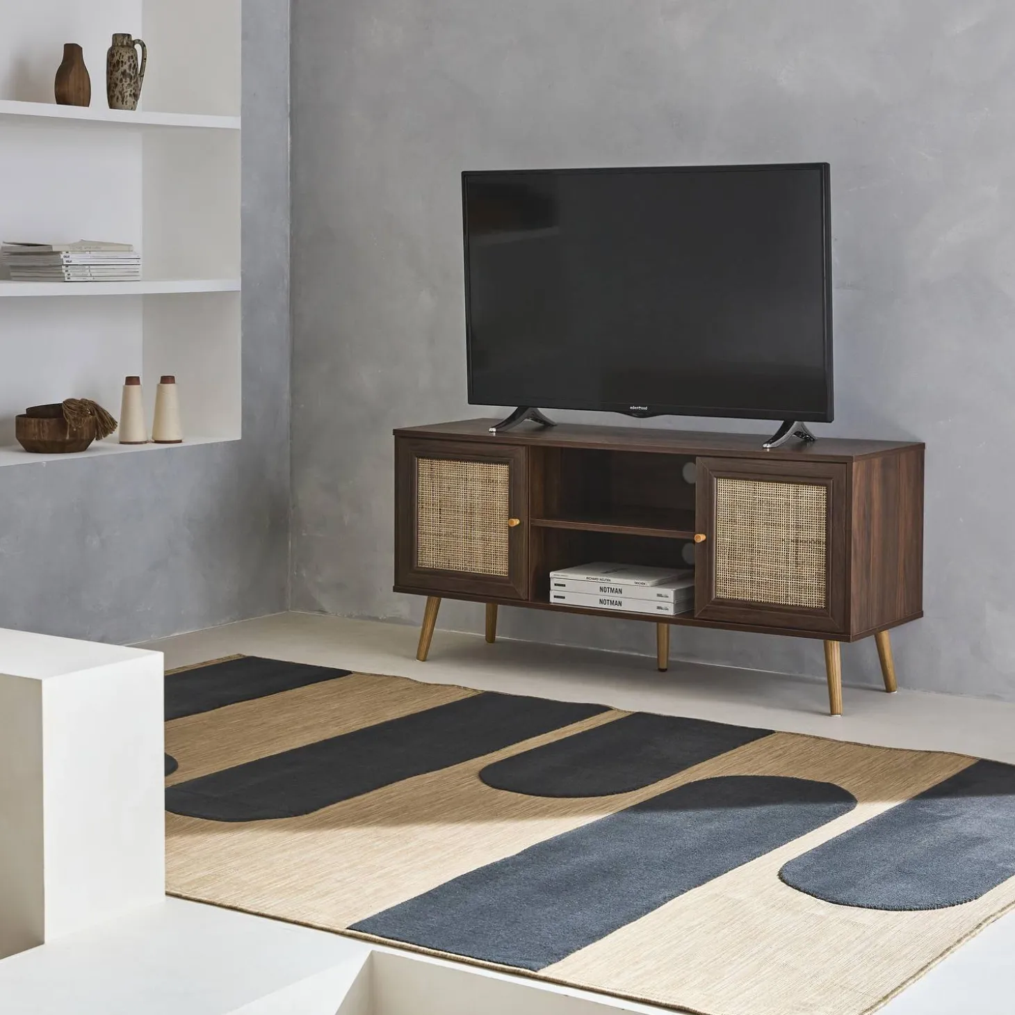 Móvel de TV escandinavo em vime, 120cm
