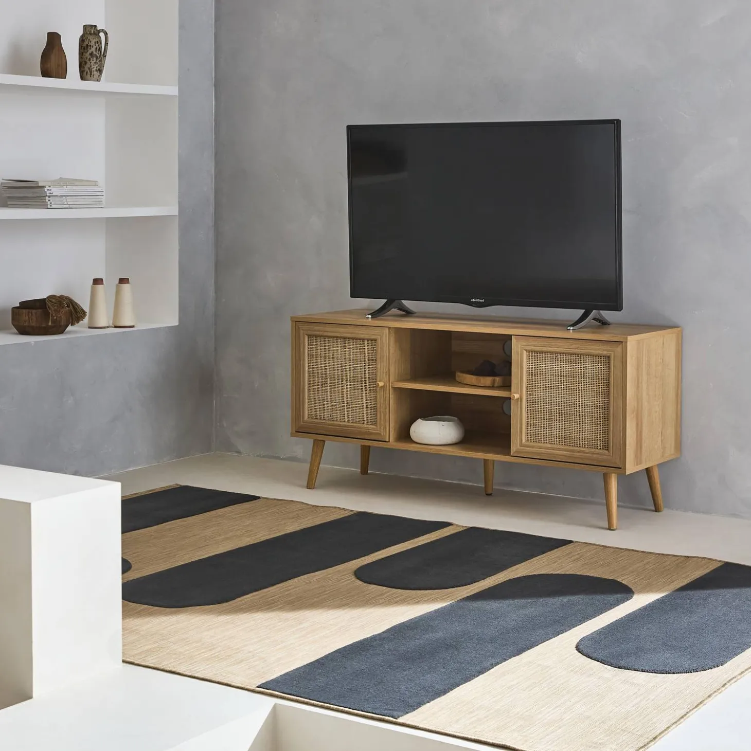 Móvel de TV escandinavo em vime, 120cm