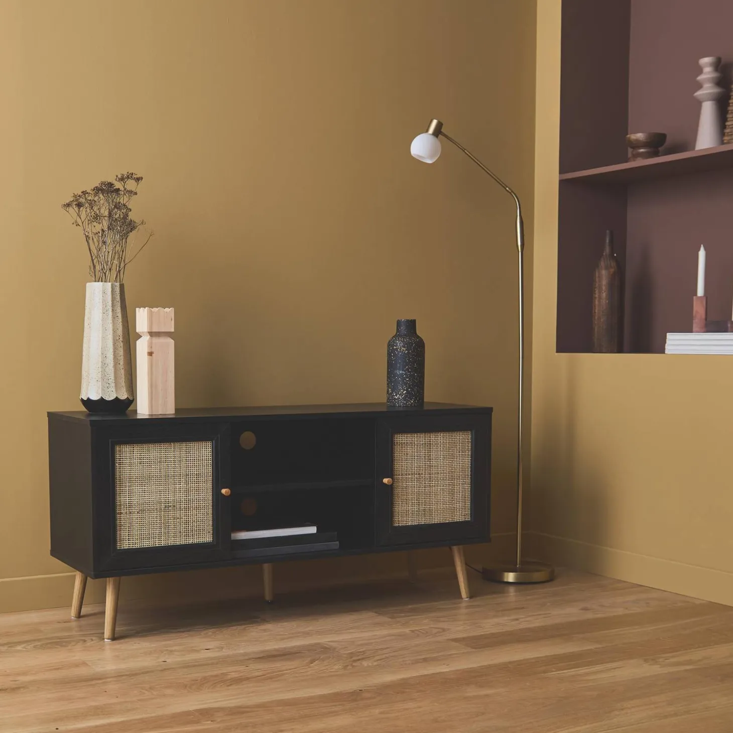 Móvel de TV escandinavo em vime, 120cm