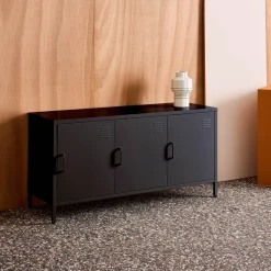 Móvel de TV industrial de metal com 3 portas, 120cm