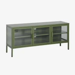 Móvel de TV industrial em metal e vidro com 3 portas, 120cm