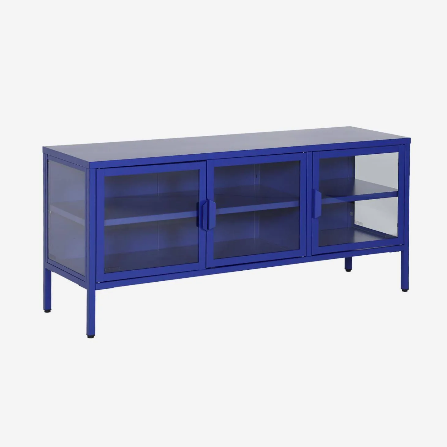 Móvel de TV industrial em metal e vidro com 3 portas, 120cm
