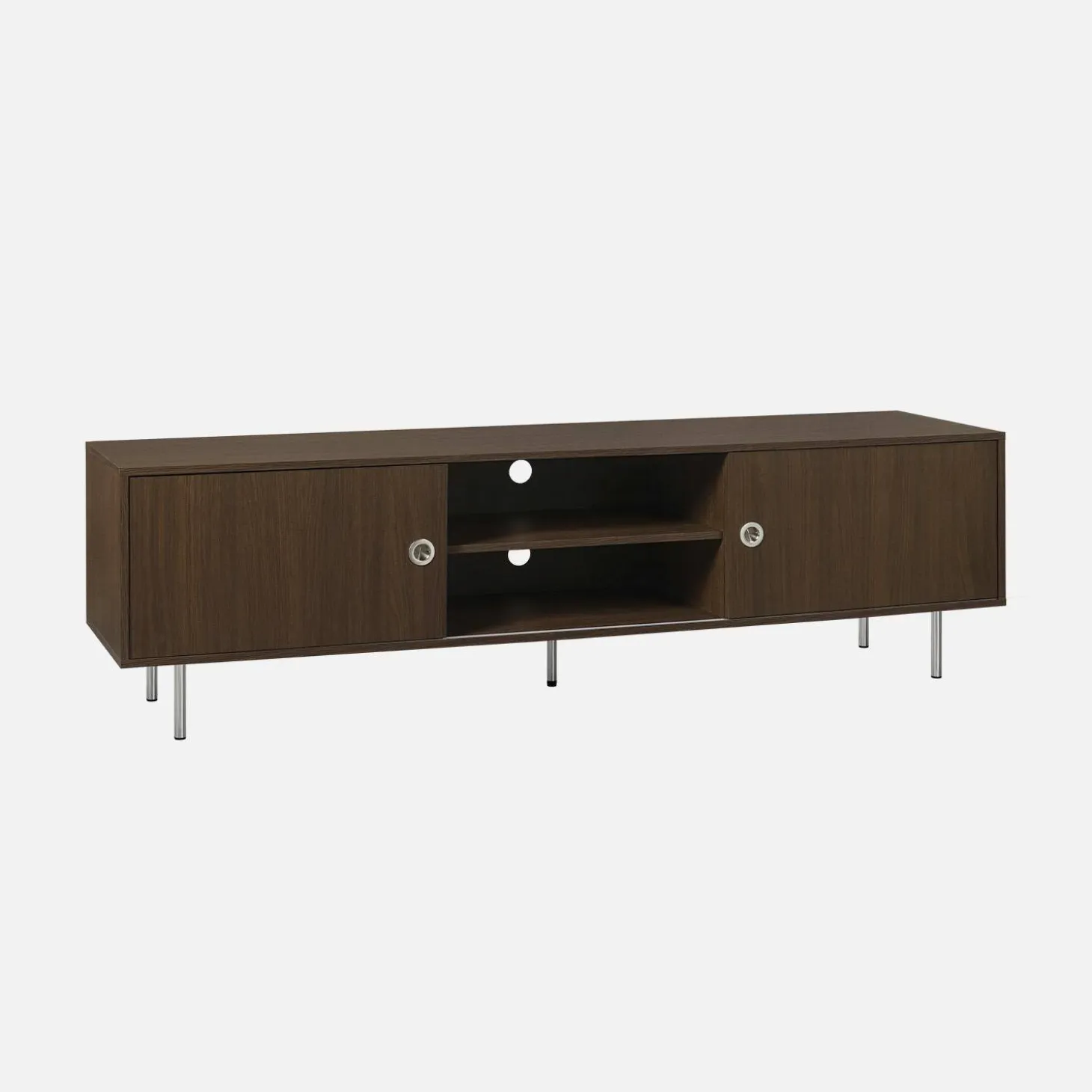 Móvel de TV vintage com acabamento em madeira e aço inoxidável de 2 portas, 180cm