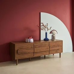 Móvel de TV vintage efeito madeira em 3 portas, 150cm