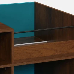 Móvel de vinil vintage bicolor com decoração em madeira e fundo colorido, 100cm