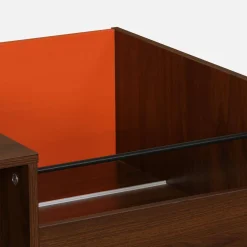 Móvel de vinil vintage bicolor com decoração em madeira e fundo colorido, 100cm