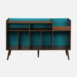 Móvel de vinil XL vintage bicolor com decoração em madeira e fundo colorido, 130cm