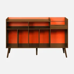 Móvel de vinil XL vintage bicolor com decoração em madeira e fundo colorido, 130cm