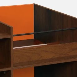 Móvel de vinil XL vintage bicolor com decoração em madeira e fundo colorido, 130cm