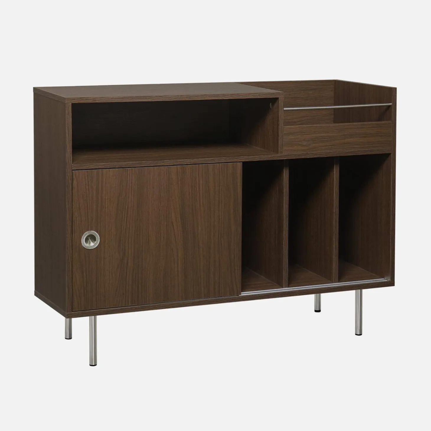 Móvel para vinil vintage com acabamento em madeira e aço inoxidável, 100 cm