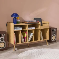 Móvel para vinil vintage com espaço para vinis e gira-discos, 130cm
