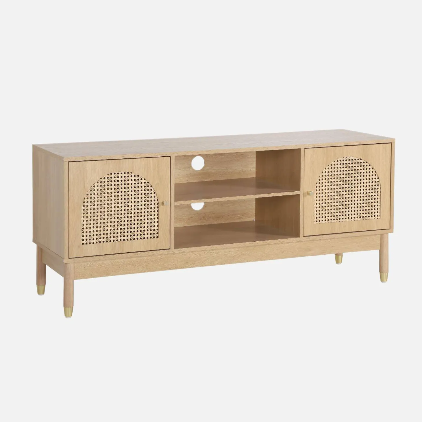 Móvel TV decorativo madeira e palha 2 portas, 140cm