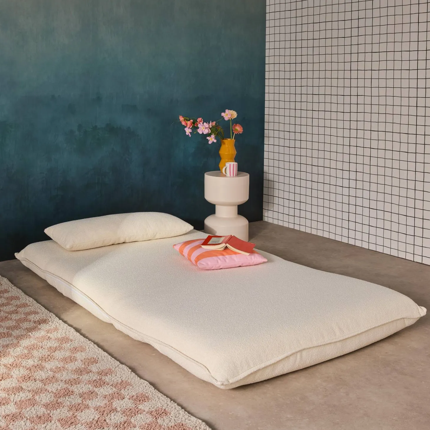 Poltrona cama em tecido bouclé, 2 lugares