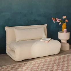 Poltrona cama em tecido bouclé, 2 lugares