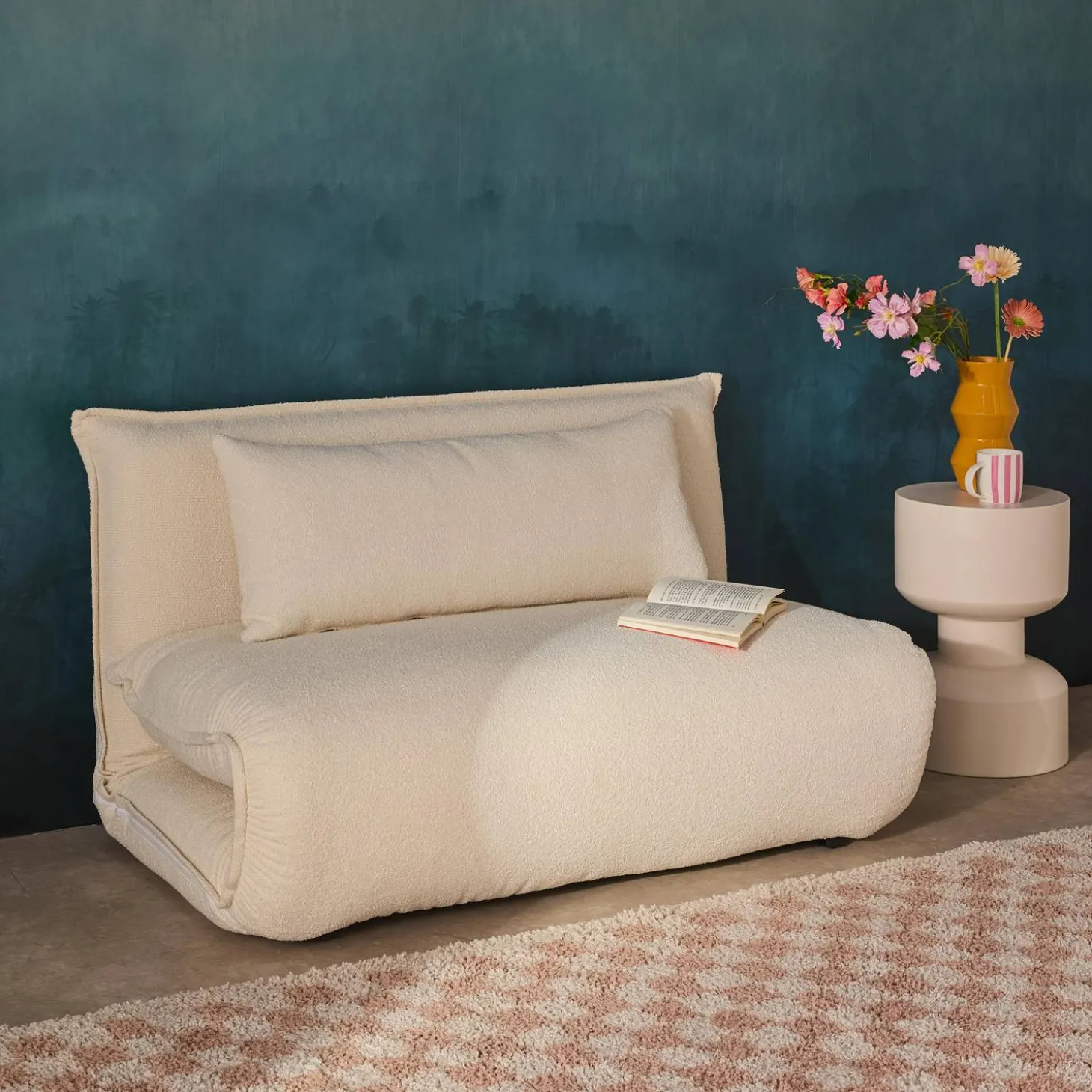 Poltrona cama em tecido bouclé, 2 lugares