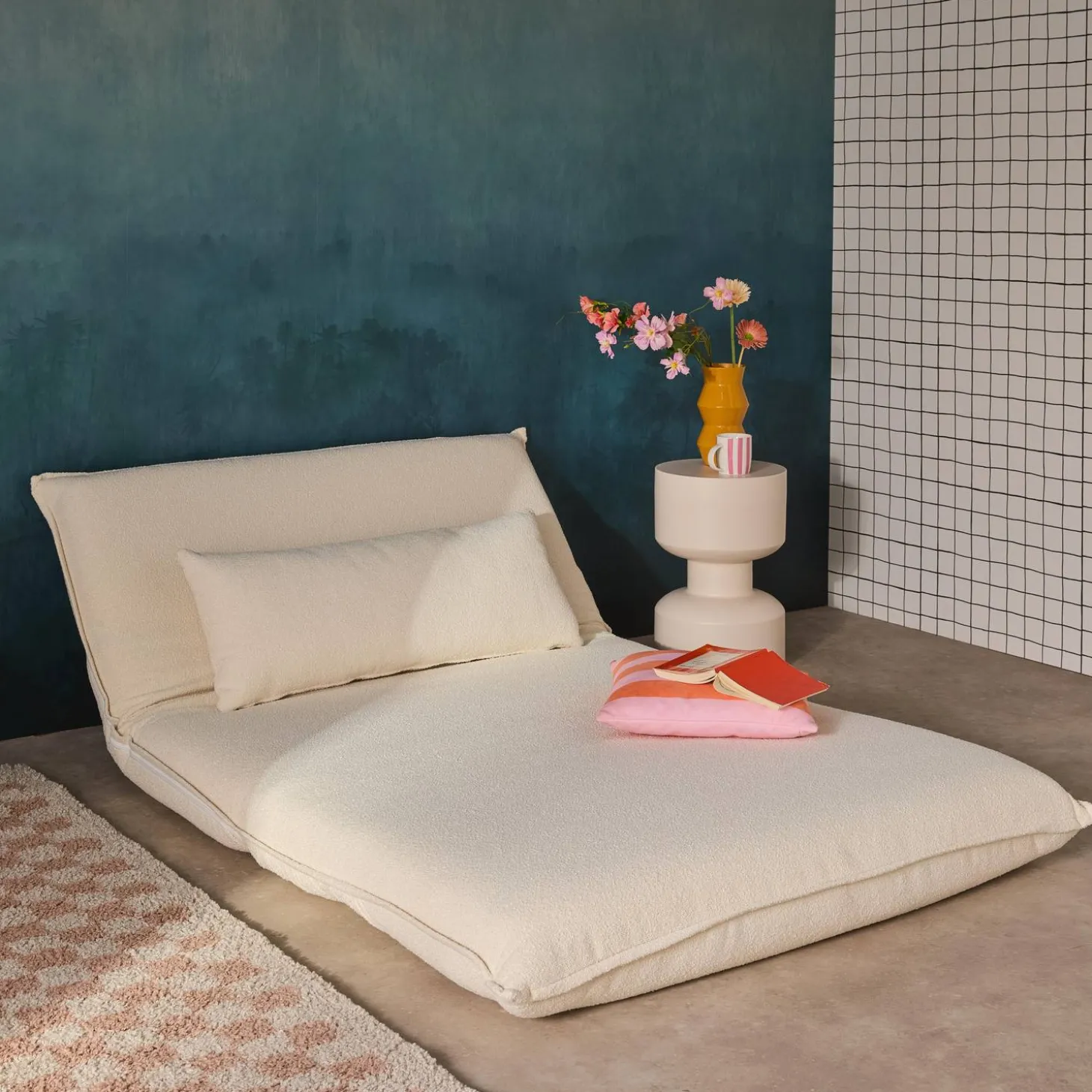 Poltrona cama em tecido bouclé, 2 lugares
