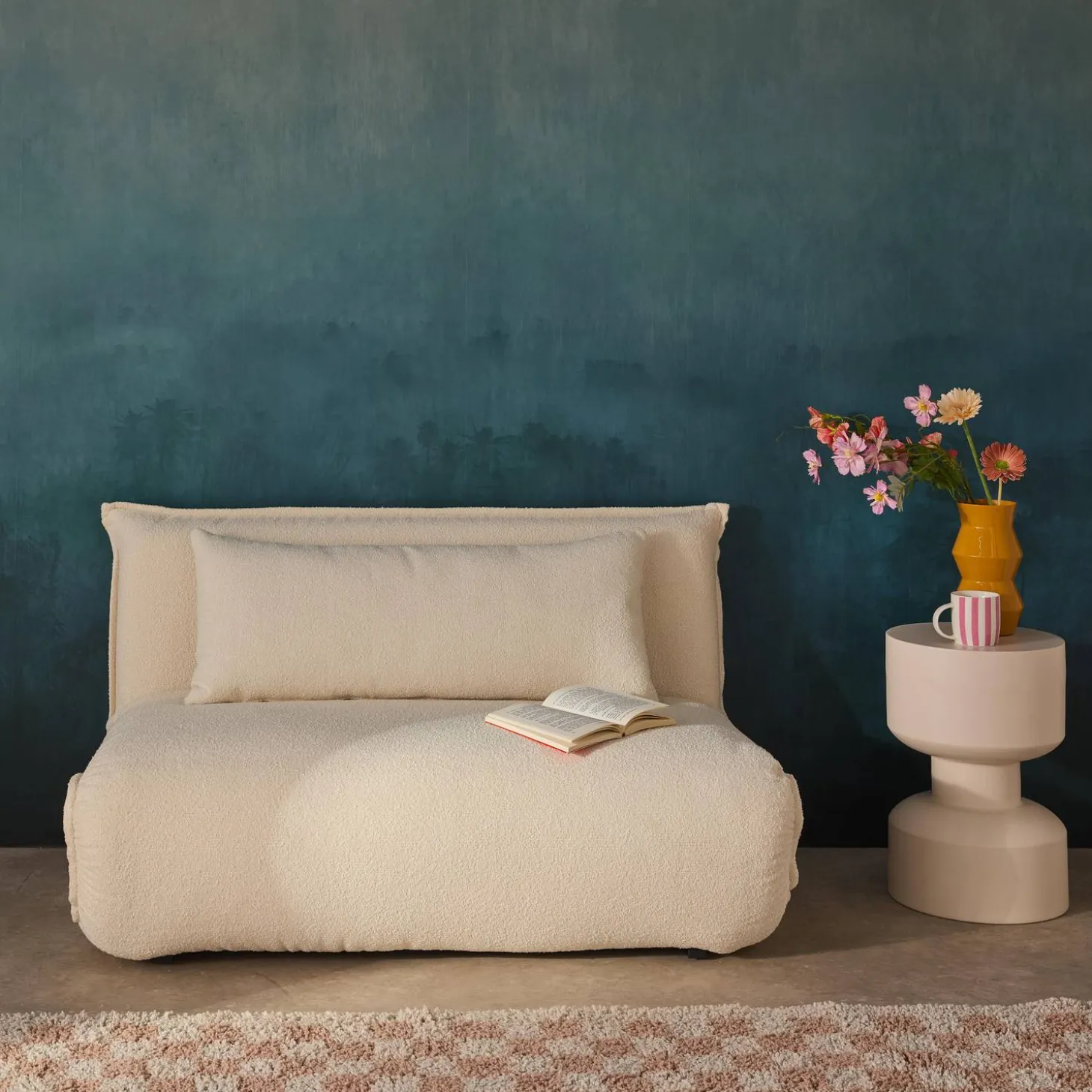 Poltrona cama em tecido bouclé, 2 lugares