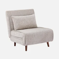 Poltrona cama em tecido chenille com pés em madeira