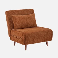 Poltrona cama em tecido chenille com pés em madeira