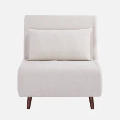 Poltrona cama em tecido chenille com pés em madeira