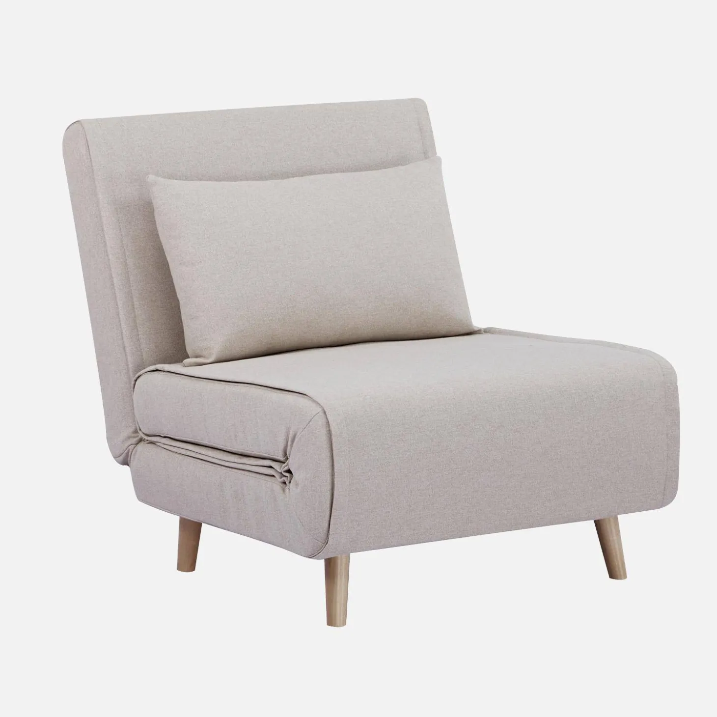 Poltrona cama em tecido simples com base em madeira
