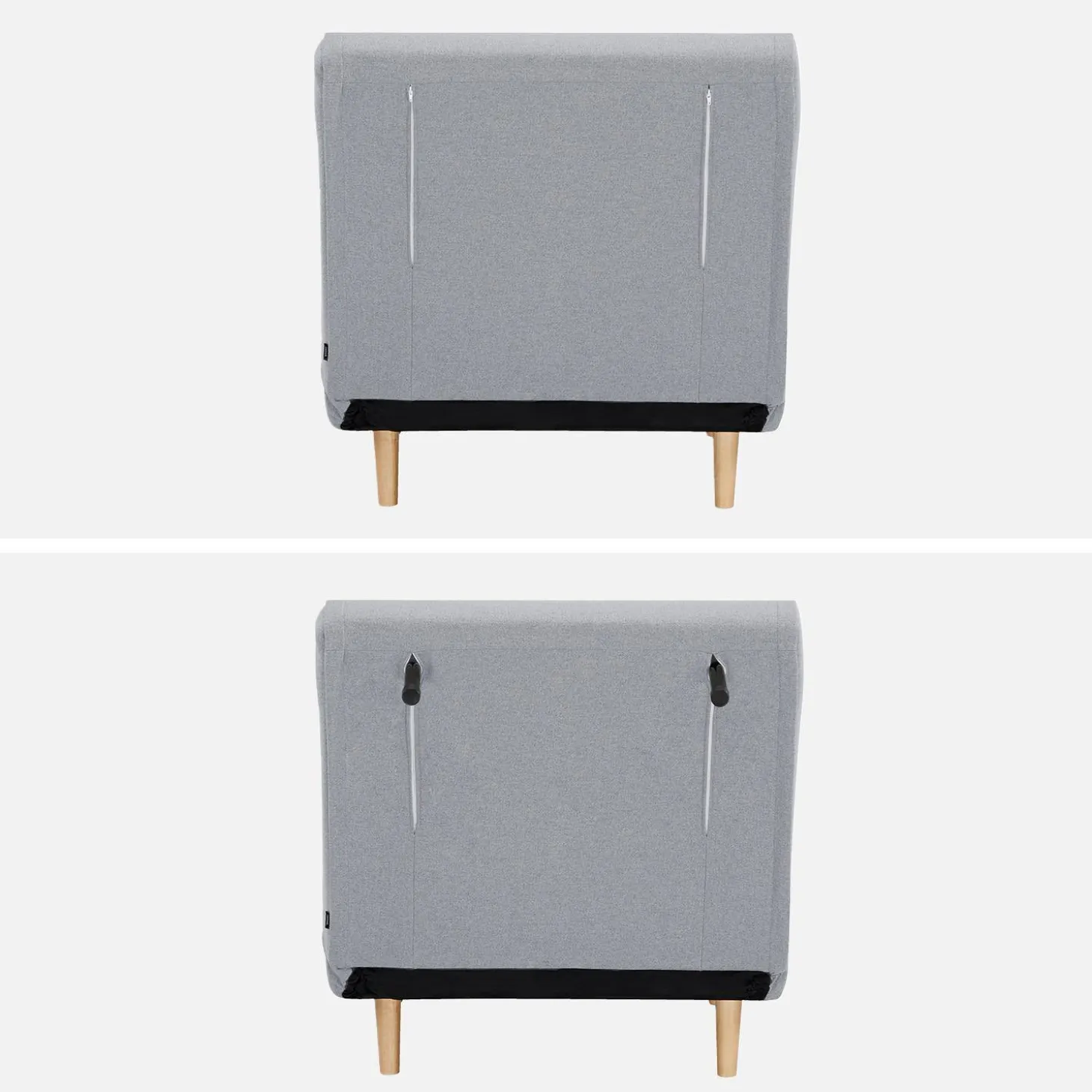 Poltrona cama em tecido simples com base em madeira