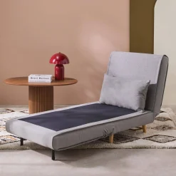 Poltrona cama em tecido simples com base em madeira